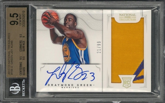 2012/13 Panini "National Treasures" #156 Draymond Green Jersey Number Signed Rookie Card (#21/99) – BGS GEM MINT 9.5/BGS 10